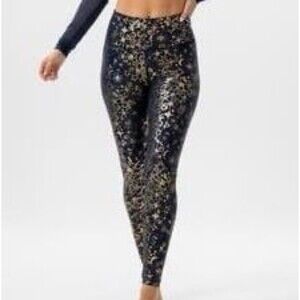 Womens Dark Blue w/Gold PowerHold Fabletics Leggings Yoga Pants sz med